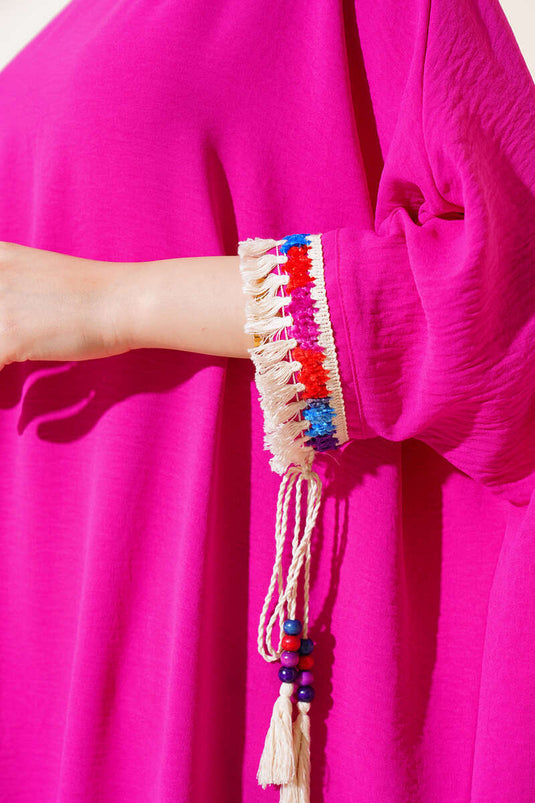 تونيك فوشيا بأكمام خفاش وأكمام شرابة