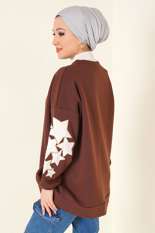 تونيك بتطريز نجمة على الأكمام لون بني
