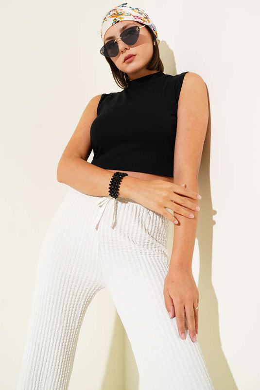 Body senza maniche a collo alto, nero