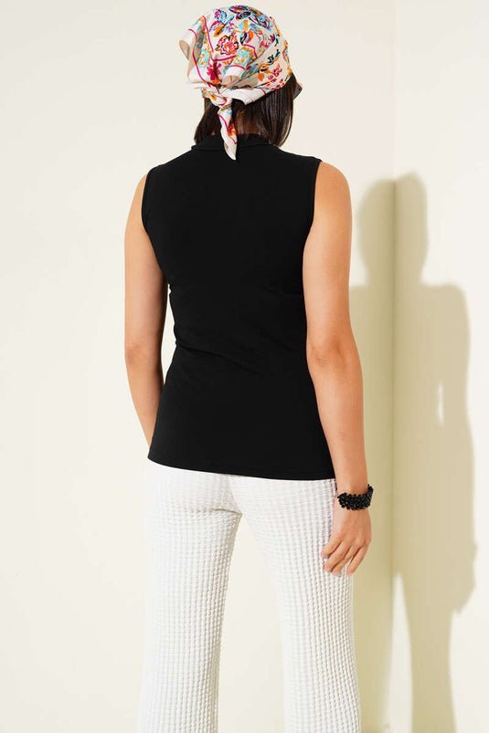 Body senza maniche a collo alto, nero