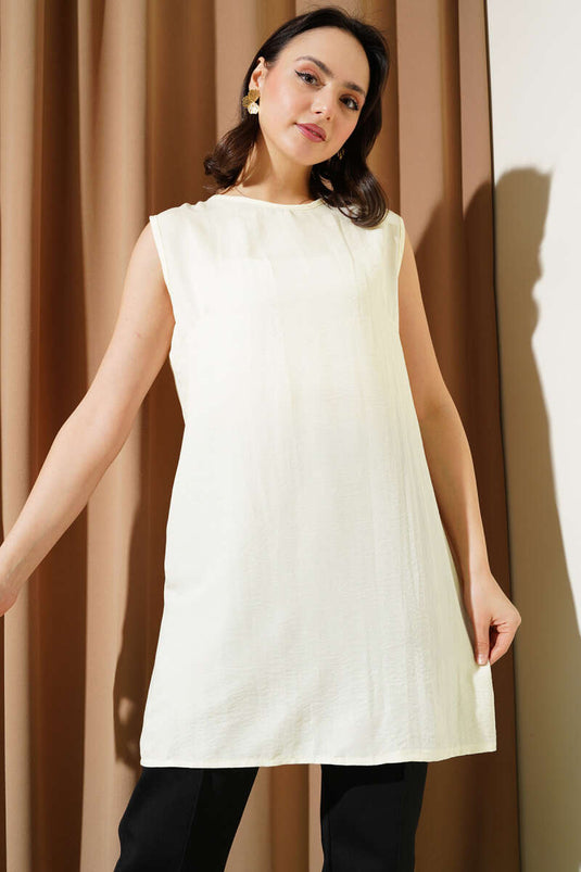 Kolsuz Bisiklet Yaka Uzun İçlik Ekru