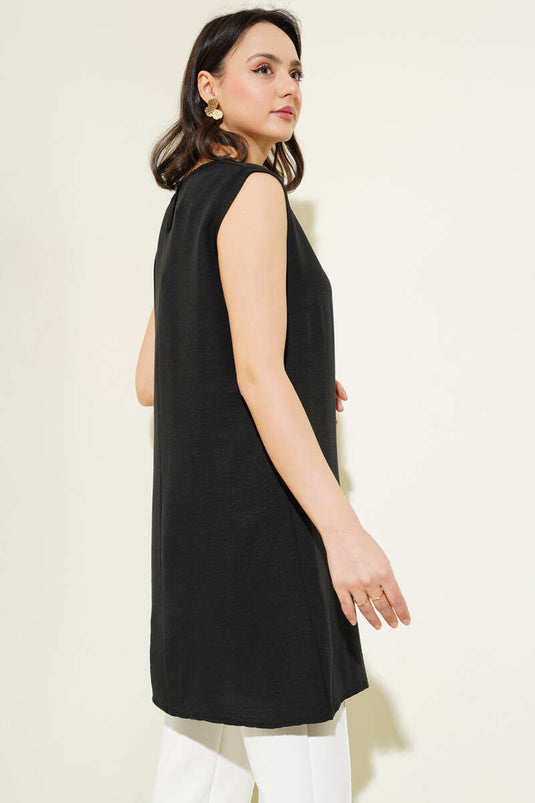 Kolsuz Bisiklet Yaka Uzun İçlik Siyah