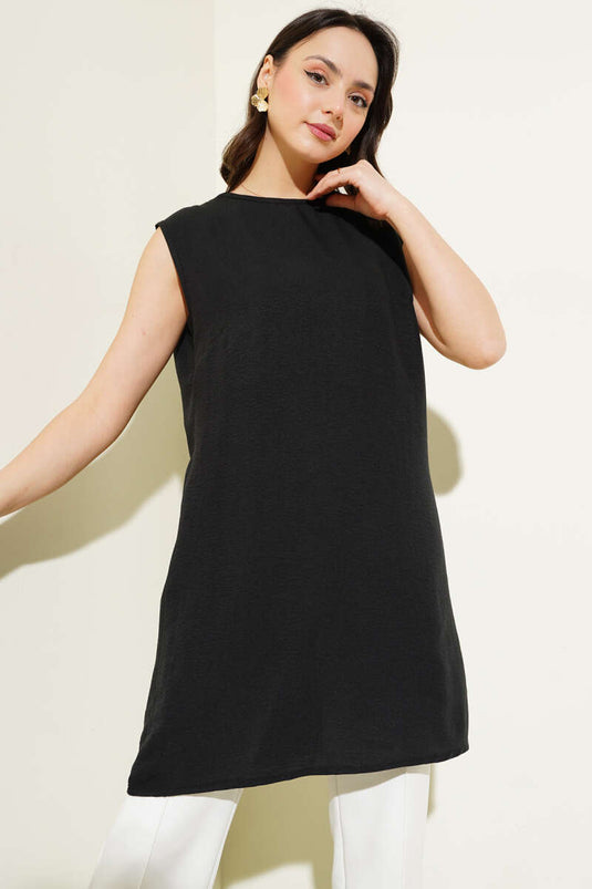 Kolsuz Bisiklet Yaka Uzun İçlik Siyah