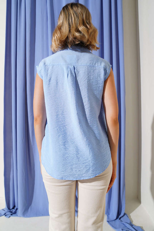 Chemise sans manches à double poche poitrine, bleue
