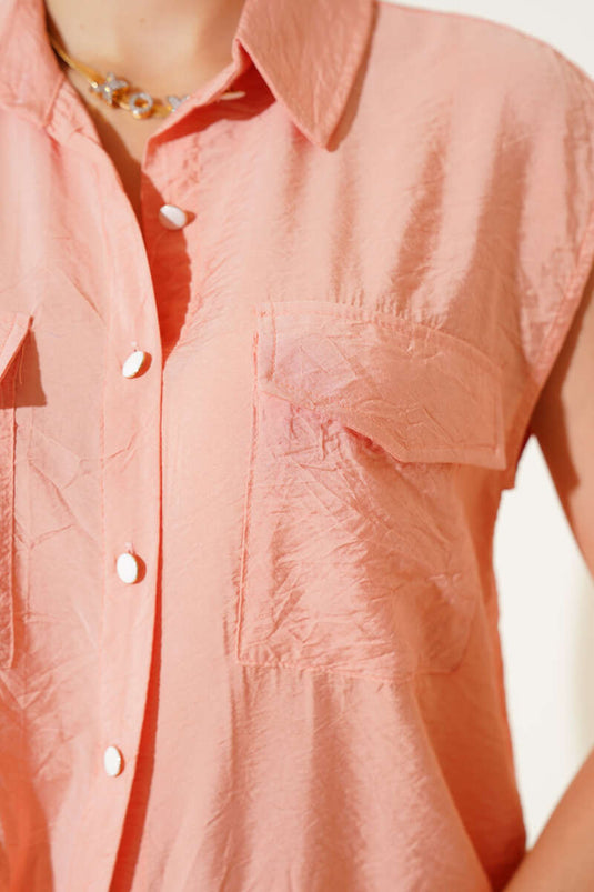 Chemise sans manches à double poche poitrine, rose pâle