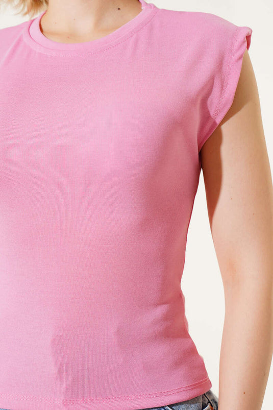 Camicetta senza maniche a coste rosa