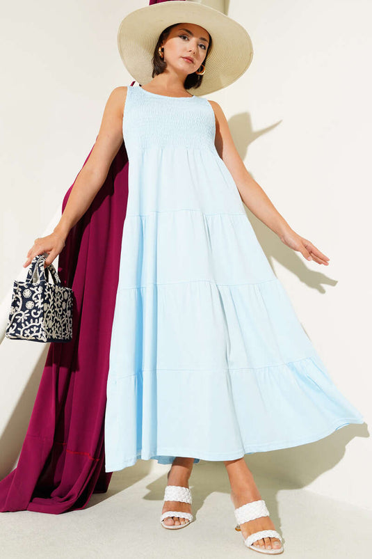 Sleeveless Gipel Layered Dress, Baby Blue