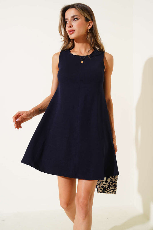 Mini abito senza maniche con corsetto blu navy