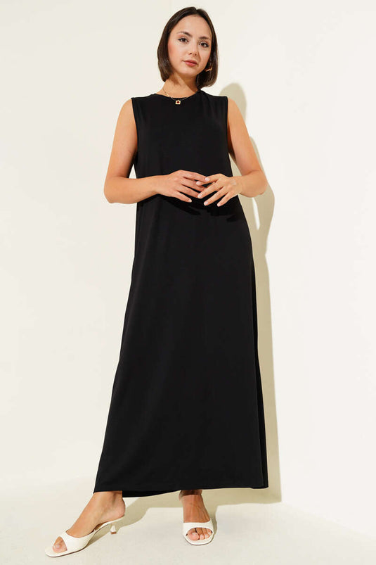 Ärmelloses, langes Basic-Unterhemd, schwarz