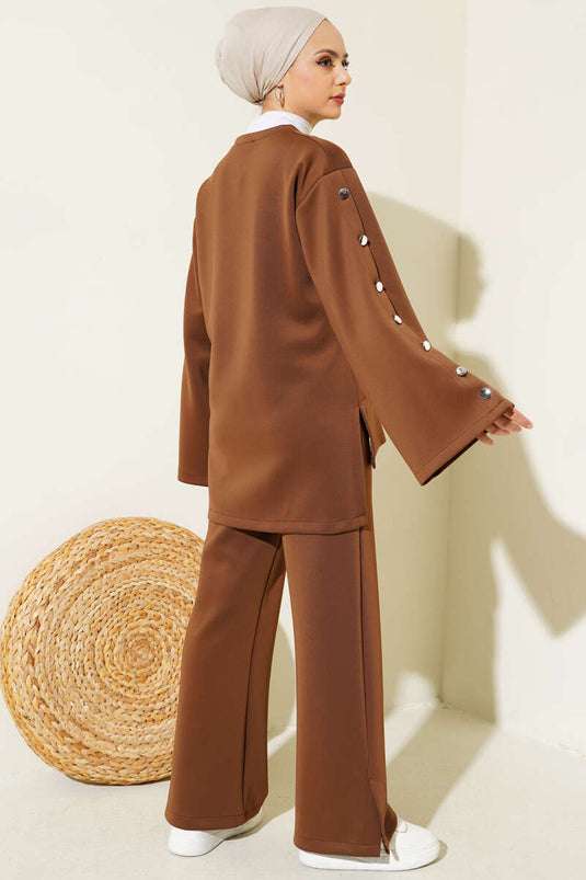 Combinaison de plongée deux pièces marron à manches boutonnées