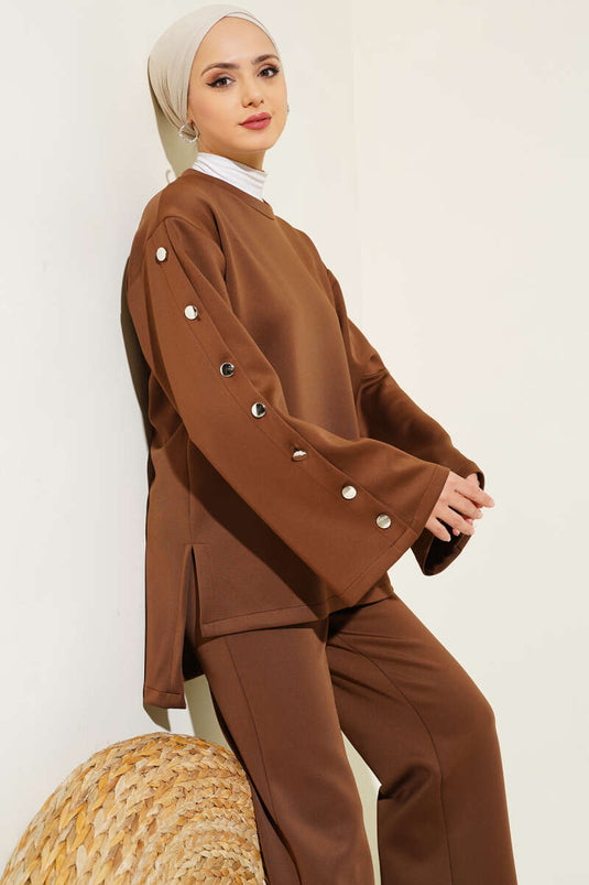 Combinaison de plongée deux pièces marron à manches boutonnées