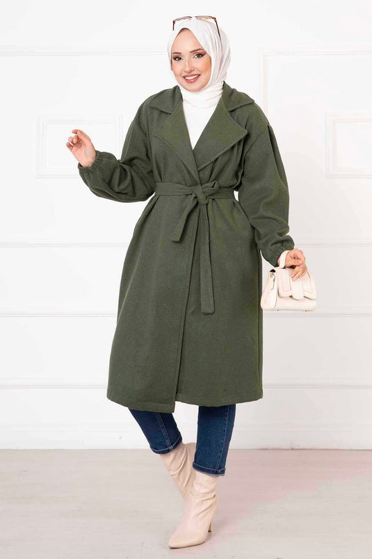 Manteau en cachemire kaki à manches froncées