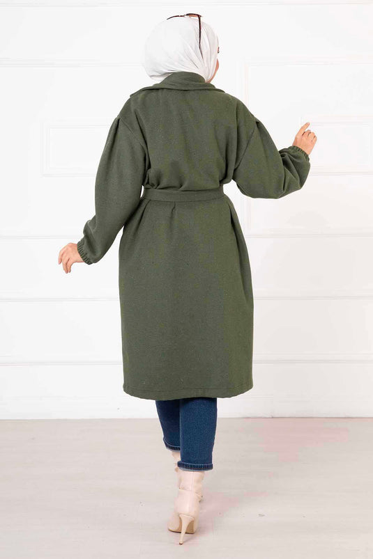 Manteau en cachemire kaki à manches froncées