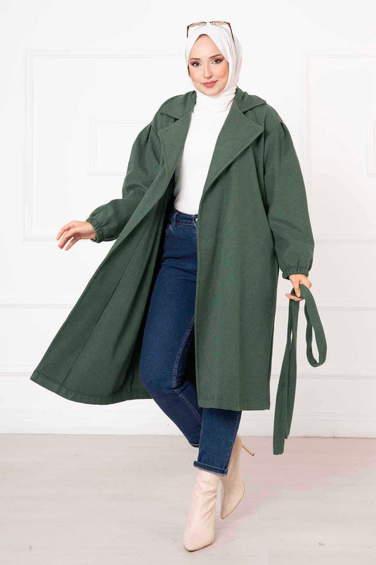 Manteau à revers à manches froncées Émeraude