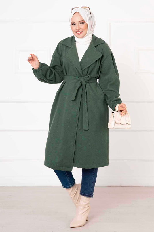 Manteau à revers à manches froncées Émeraude