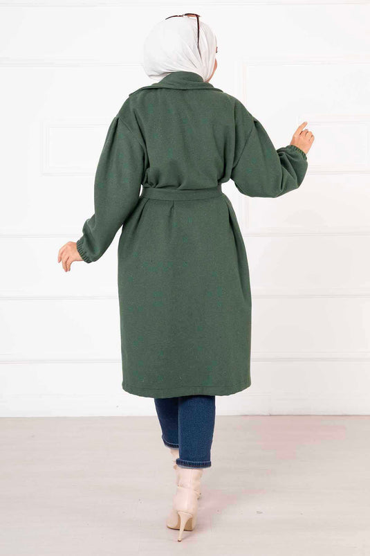 Manteau à revers à manches froncées Émeraude