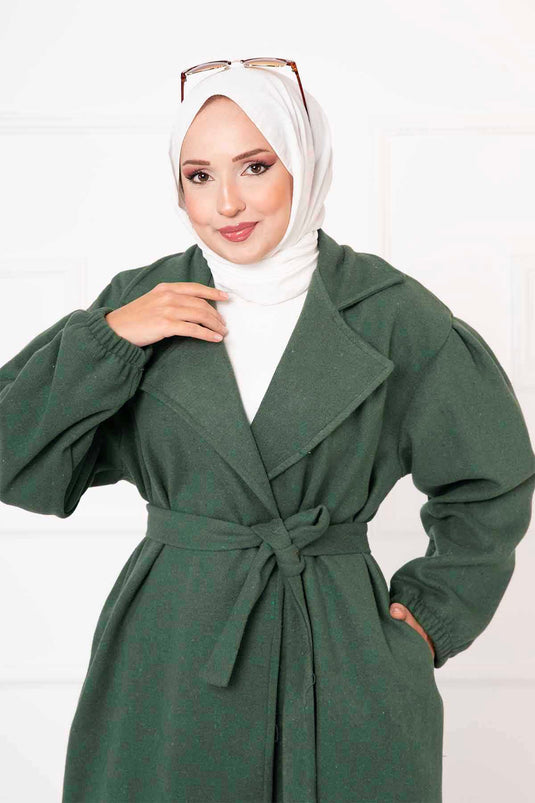 Manteau à revers à manches froncées Émeraude