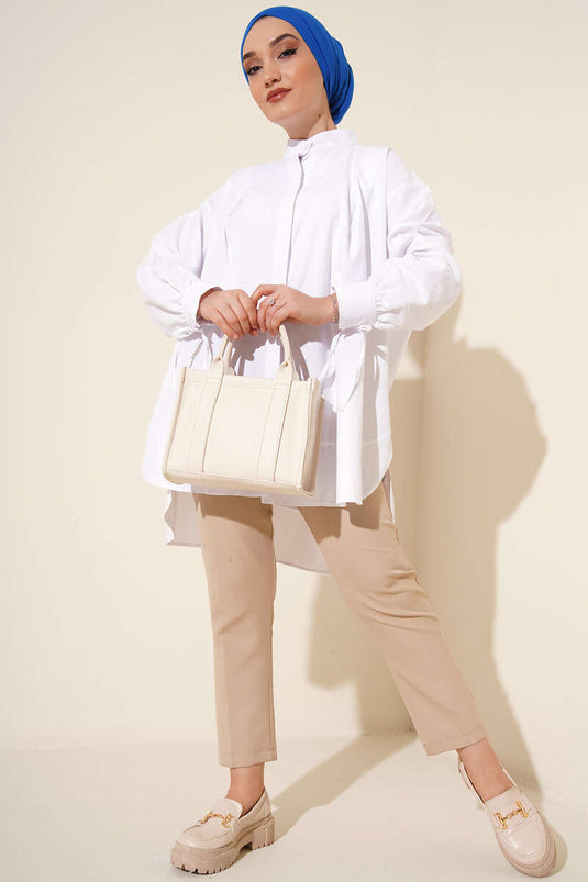 Slit Tunic with Rope-Tie Sleeves White