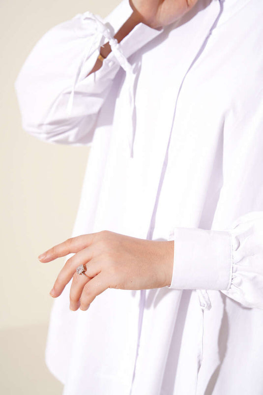 Slit Tunic with Rope-Tie Sleeves White