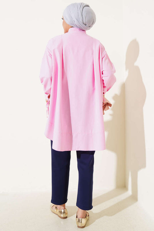 Tunika mit Schlitz und Kordelzugärmeln, Rosa