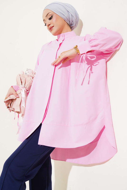 Tunika mit Schlitz und Kordelzugärmeln, Rosa