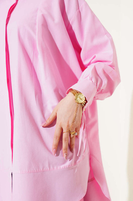 Tunika mit Schlitz und Kordelzugärmeln, Rosa