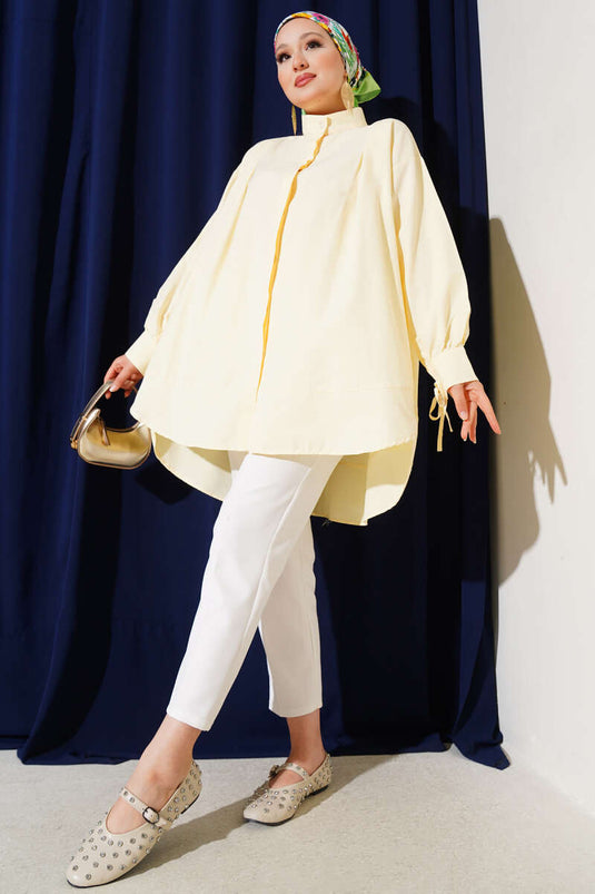 Tunique fendue à manches nouées en corde jaune