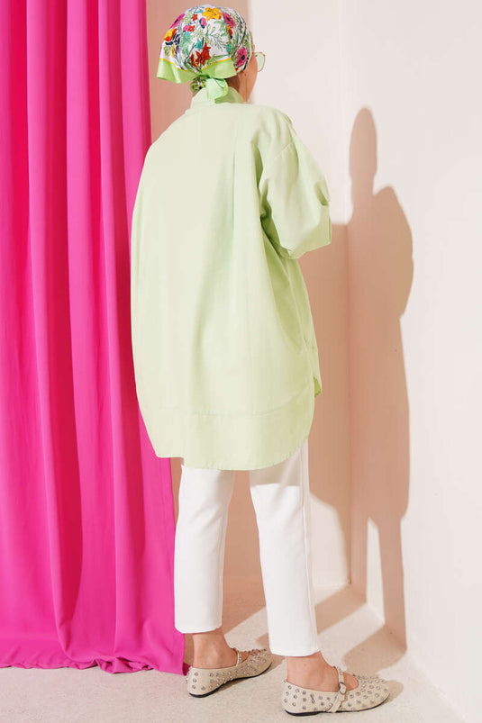 تونيك مشقوق بأكمام مربوطة بحبل، أخضر مائي