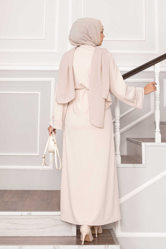 Oysho Kleid mit gefalteten Ärmeldetails und abnehmbarem Gürtel, Stein