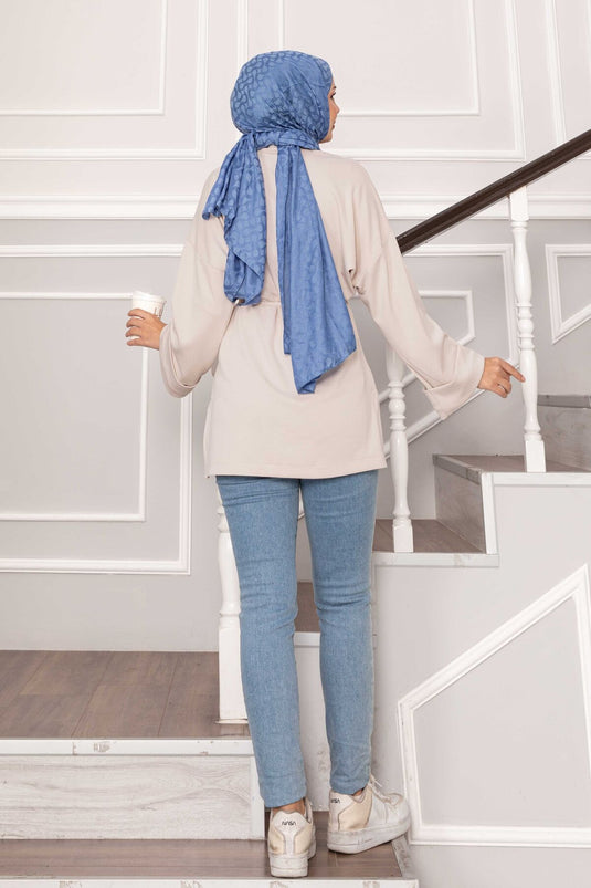 Tunique Oysho à manches repliées et ceinture, crème