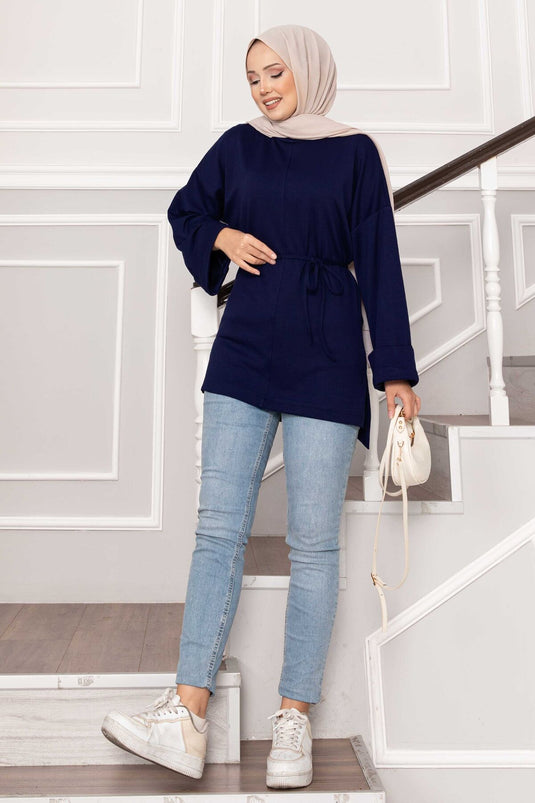 Tunique Oysho à manches repliées et ceinture, bleu marine