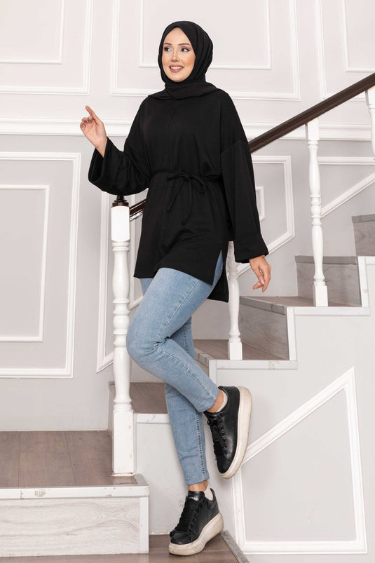 Tunique Oysho à manches repliées et ceinture, noire