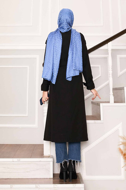 Kolu Kemer Detaylı Su Geçirmez Trenç Siyah