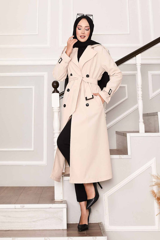 Trench Imperméable Long Avec Ceinture Aux Manches