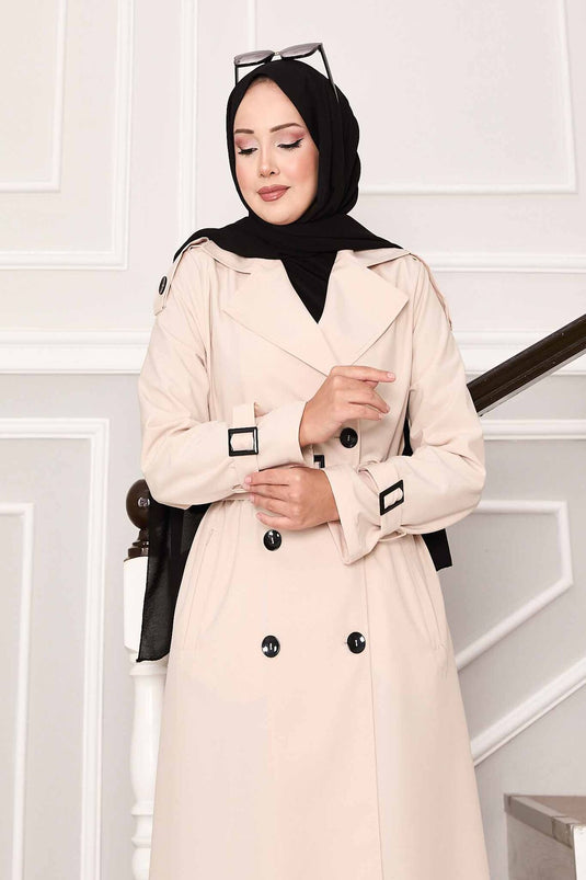 معطف ترنش مقاوم للماء مع تفاصيل حزام على الذراعين