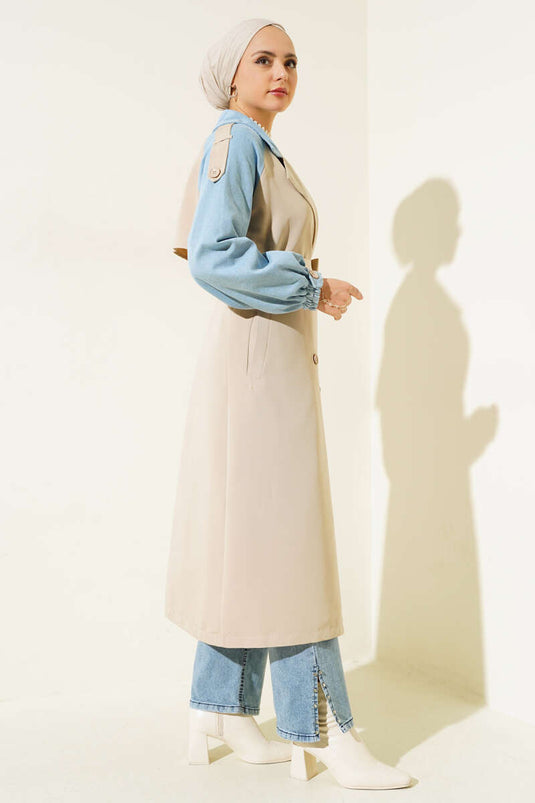 Trench Beige avec Manches en Jean