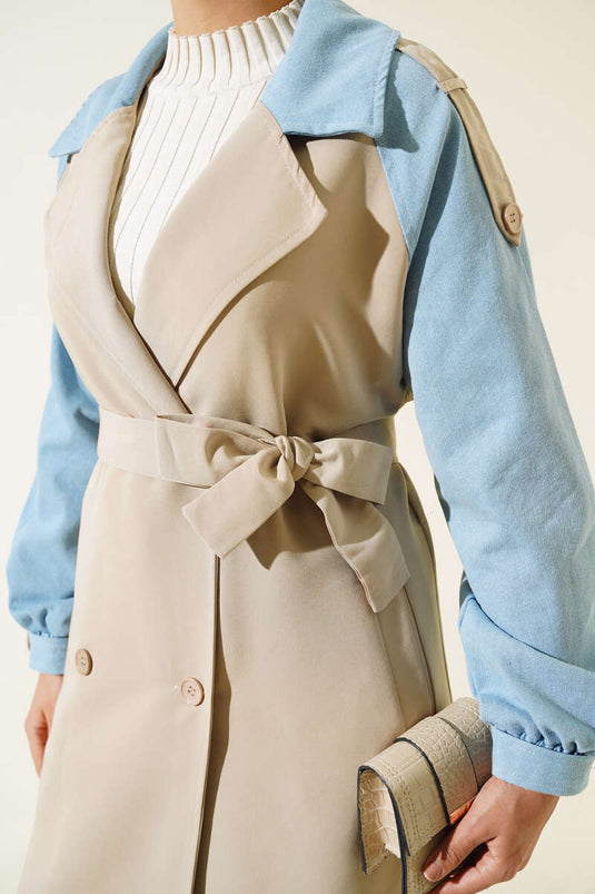 Trench Beige avec Manches en Jean