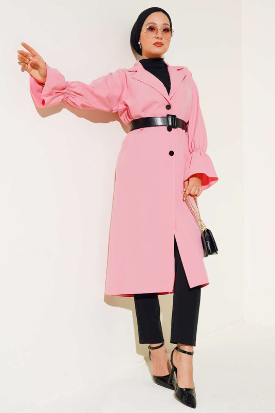 Pink Cap with Elastic Sleeves and Belt