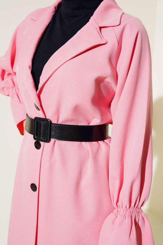 Pink Cap with Elastic Sleeves and Belt
