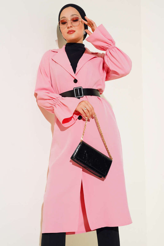 Pink Cap with Elastic Sleeves and Belt
