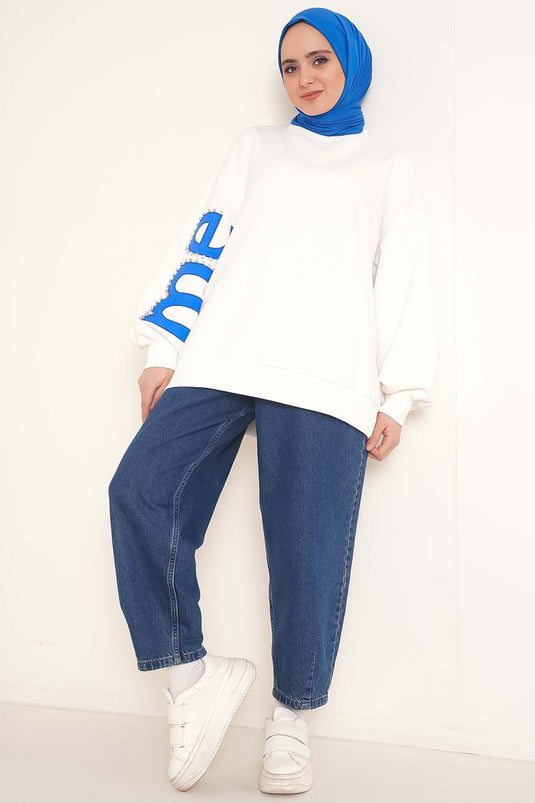 Embroidered Tunic with Sleeves Cream