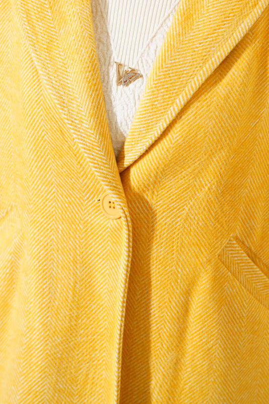 Arm Plush Zigzag Pattern Wool Coat Mustard
