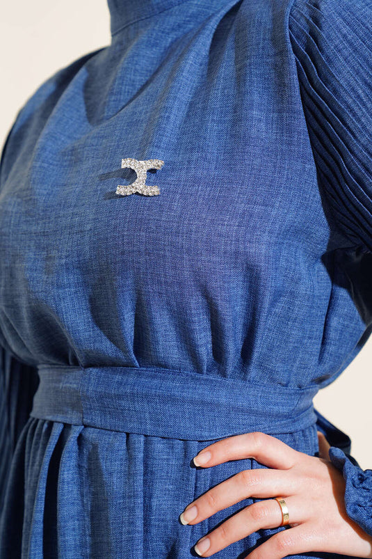 Leinenkleid mit Faltenärmeln Indigo