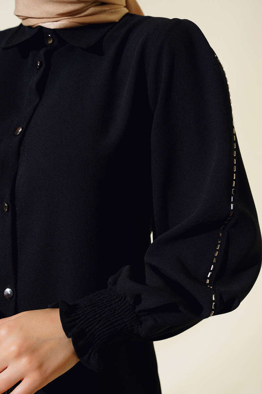 Kolu Taş Şeritli Tunik Siyah