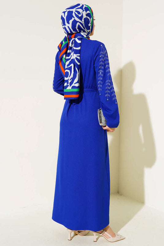 Kolu Taş Süslemeli Ferace Saks