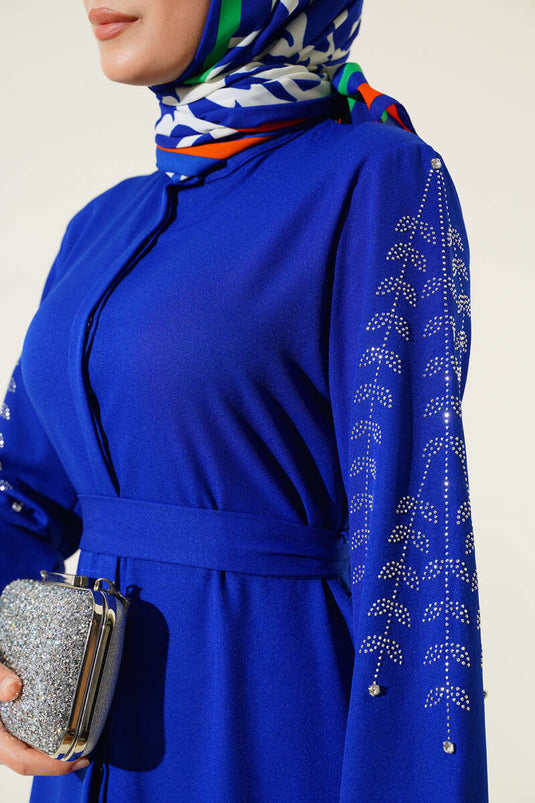 Kolu Taş Süslemeli Ferace Saks