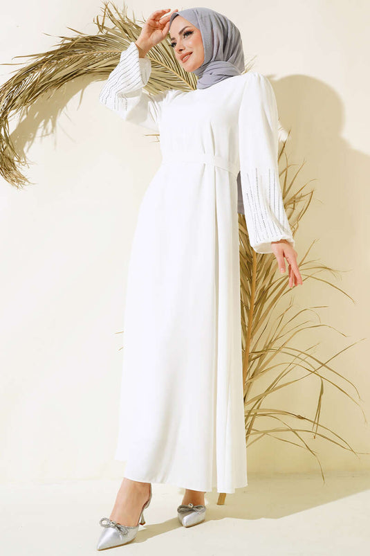 Stoned Jurk met riem Ecru