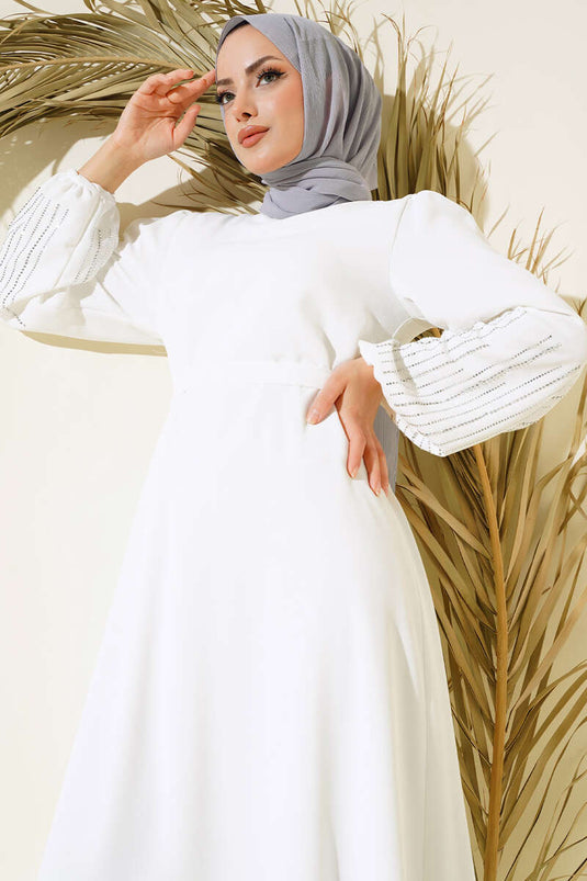 Stoned Jurk met riem Ecru