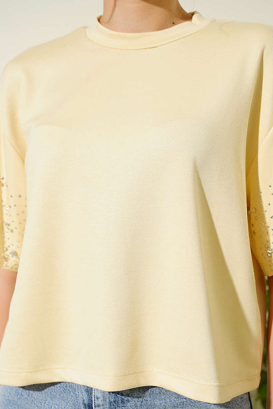 Kolu Taşlı Loyşa T-shirt Sarı