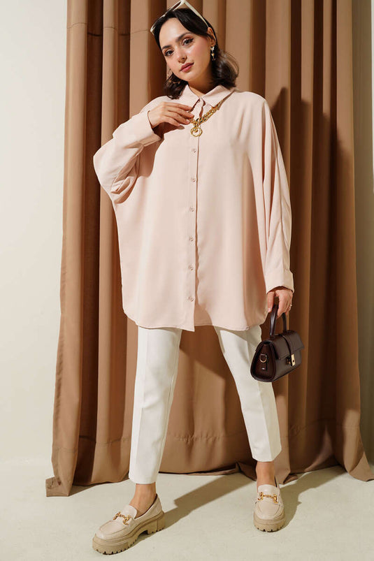 Kolyeli Yarasa Kol Salaş Gömlek Bej